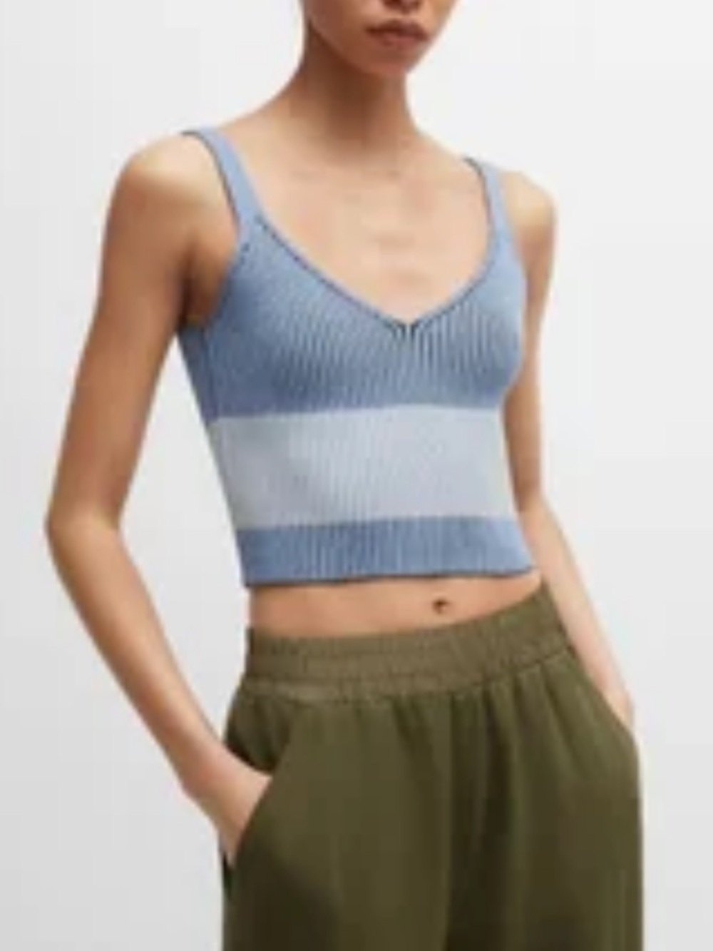 BOSS Hugo Boss Sz L Tank Top V-Neck Crop Blue Sleeveless Sweater Fall Classic